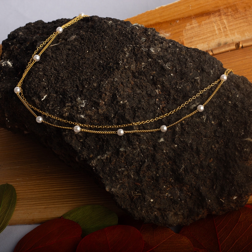 Colar Duplo Com Pérolas Dourado Ester