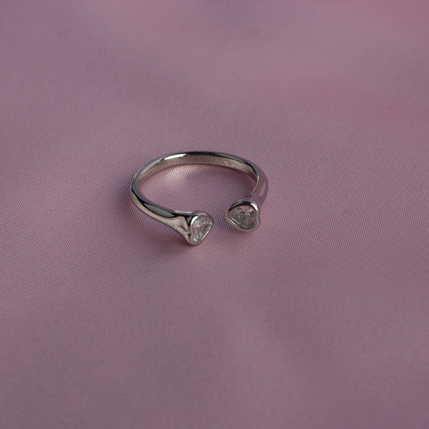 Anel Regulável Dois Corações Prata