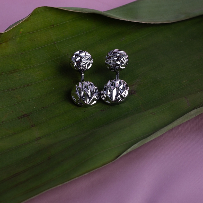 Brinco 2 Em 1 Circulos Martelados Prata Serena