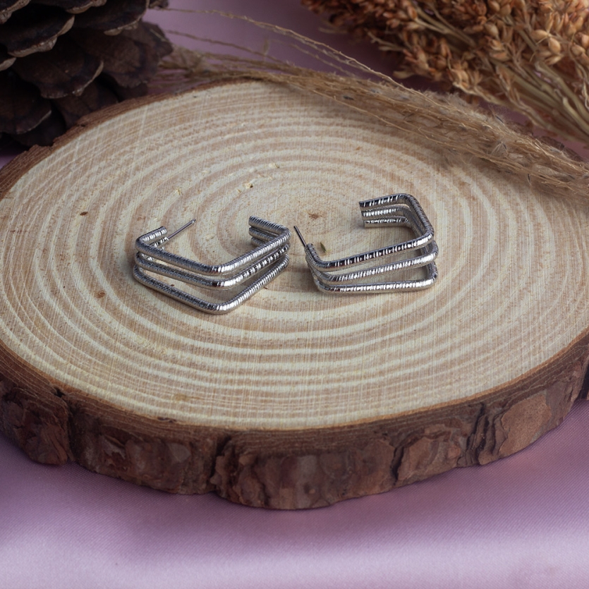 Brinco Argola Tripla Quadrada Aço Inox Agatha