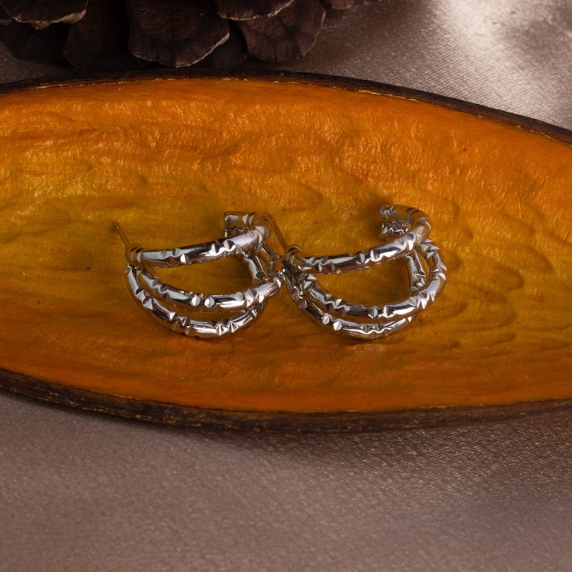 Brinco argola Tripla Trabalhada Aço Inox Taty