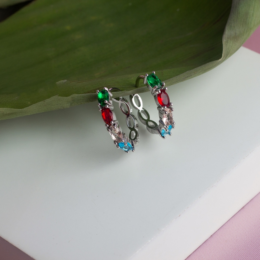 Brinco Argola Prata Com Pedras Coloridas Tamara