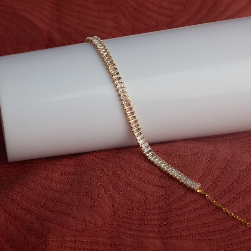 Colar Zircônia Baguete Cristal Dourado Érica