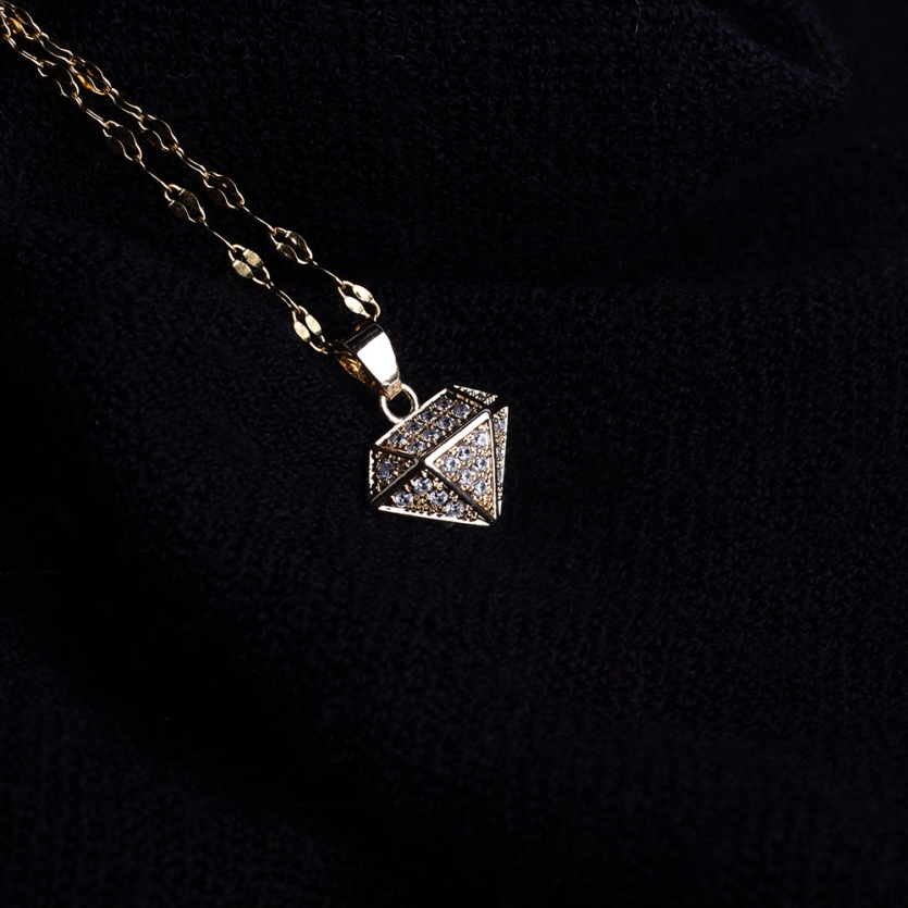 Colar Diamante Cravejado Aço Inox Dourado Brenda