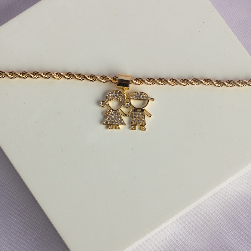 Pulseira Cordão Baiano Casal Filhos Dourada Danila