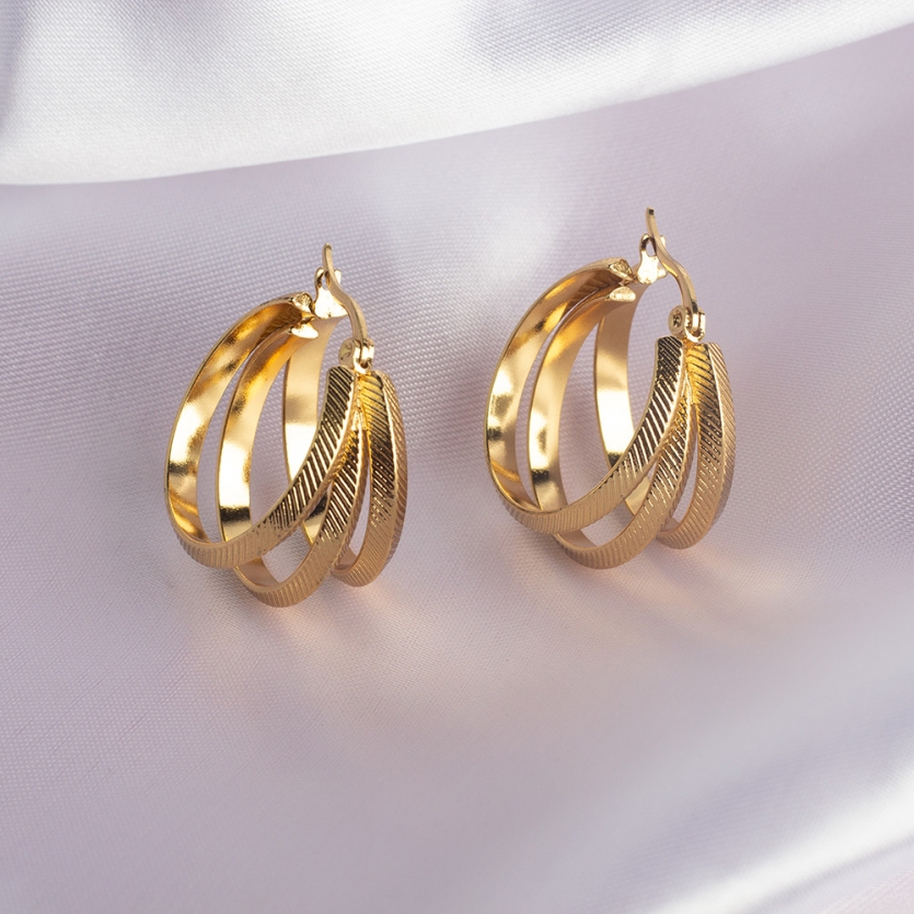 Brinco Argola Tripla Riscada Dourada Aço Inox Flávia