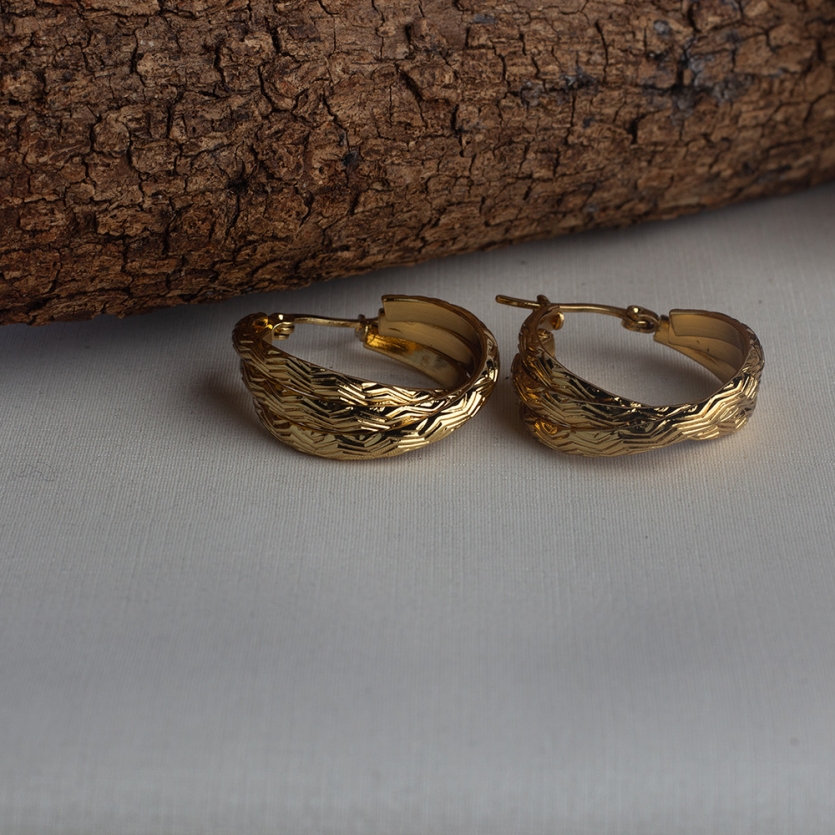 Brinco Argola Dupla Riscos Dourada Elza