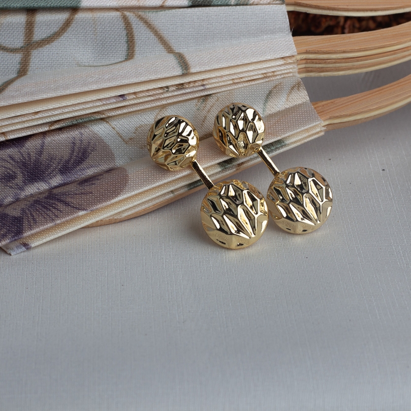 Brinco 2 Em 1 Círculos Martelados Dourado Ariana