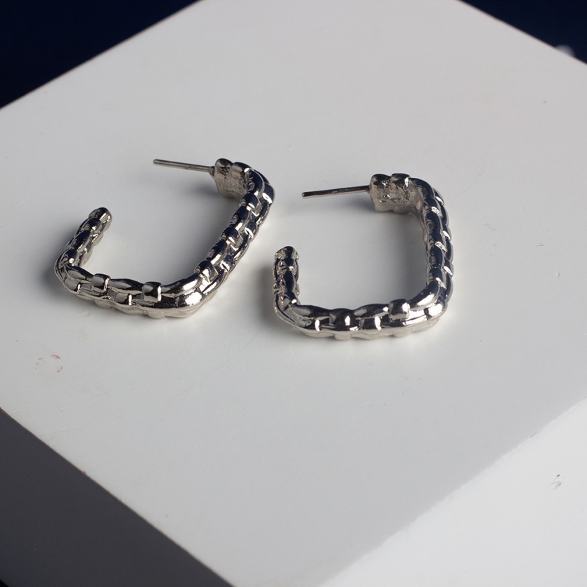 Brinco Argola Quadrada Detalhada Prata Antônia