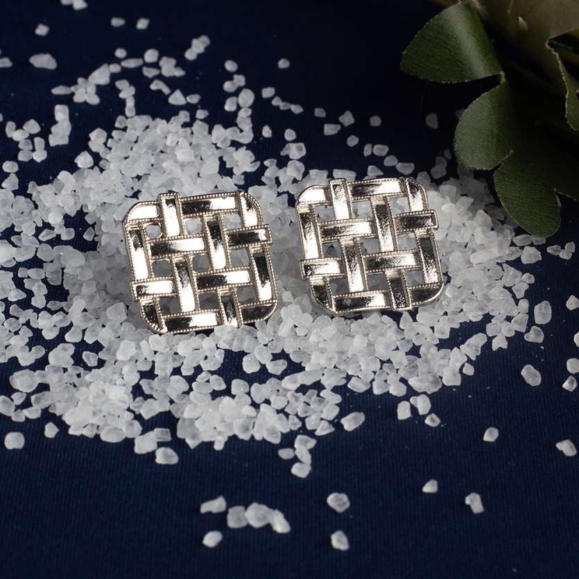 Brinco Quadrado Xadrez Prata Ariadne