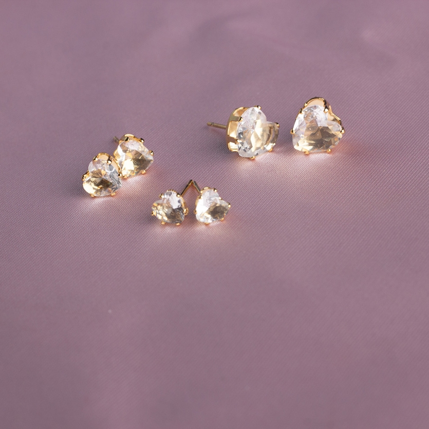 Brinco Trio Corações Cristal Dourado Maria