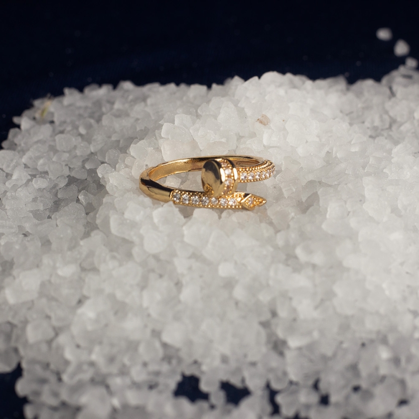 Anel Prego Cravejado Regulável Dourado