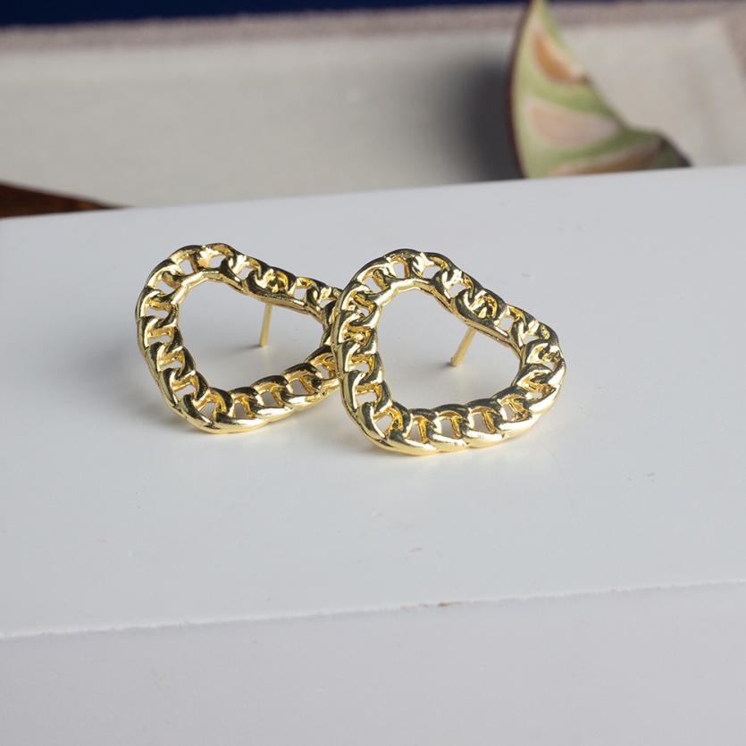 Brinco Coração Corrente Dourado Mel