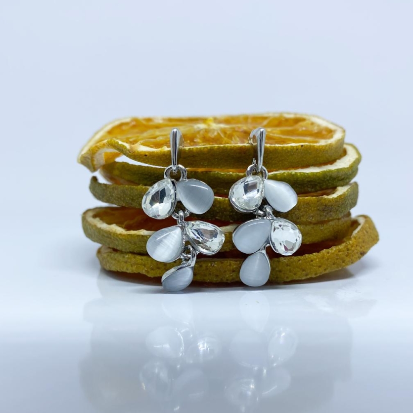 Brinco Cinco Folhas Com Pedras Prata Vanda