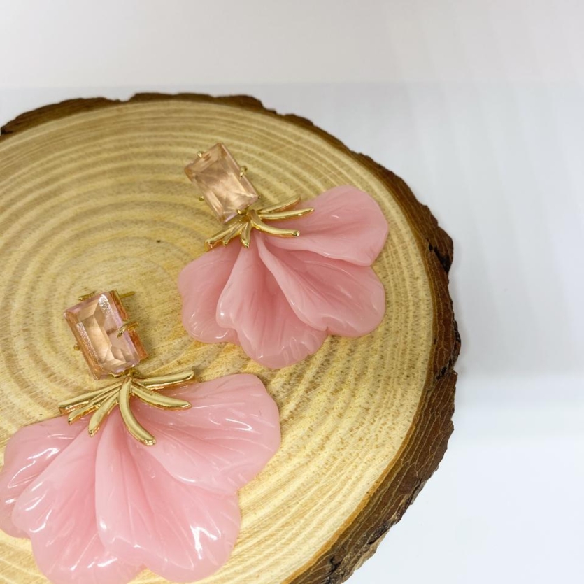 Brinco Luxo Com Pedra Rosa Vânia