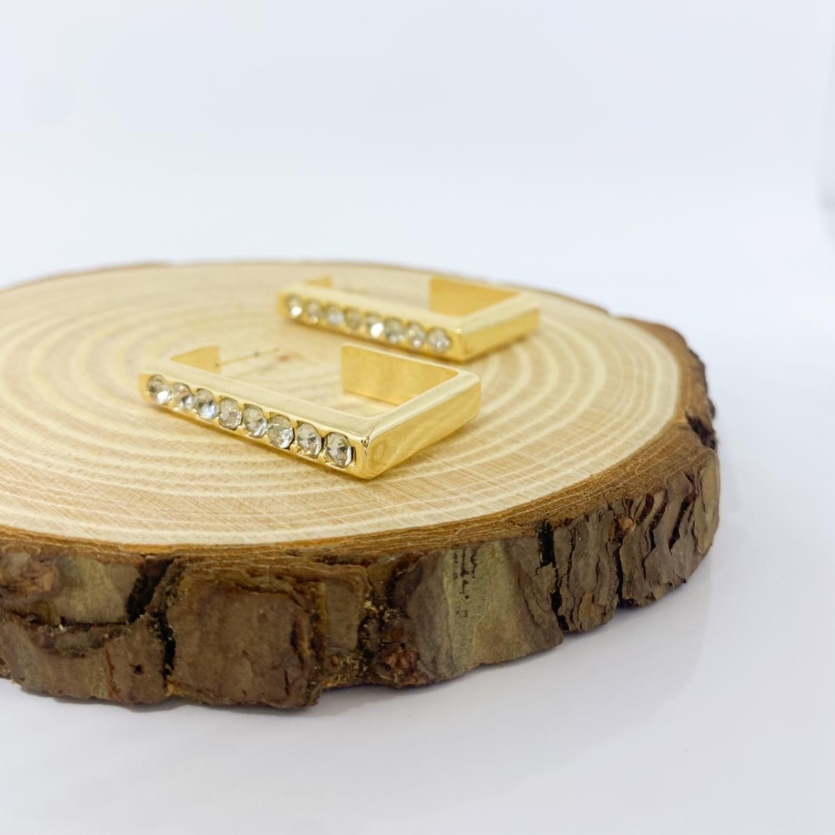 Brinco Argola Quadrada Com Pedras Dourado Peige