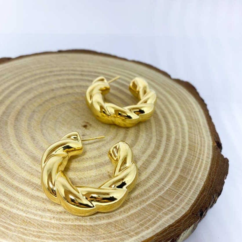 Brinco Argola Grossa Torcida Dourado Poliana