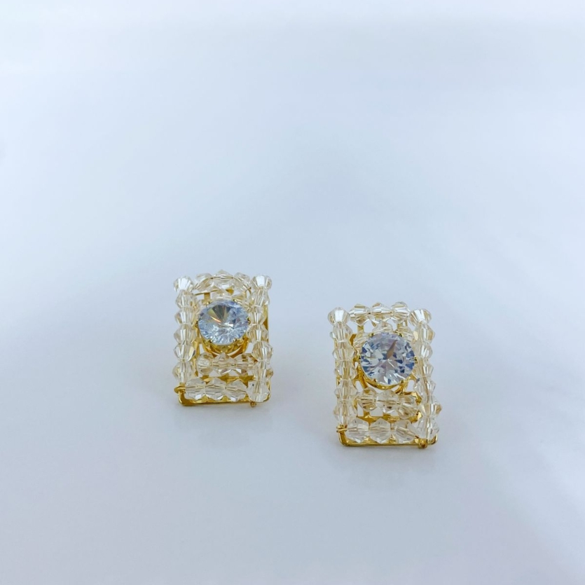 Brinco Quadrado Cristal Dourado Jandira