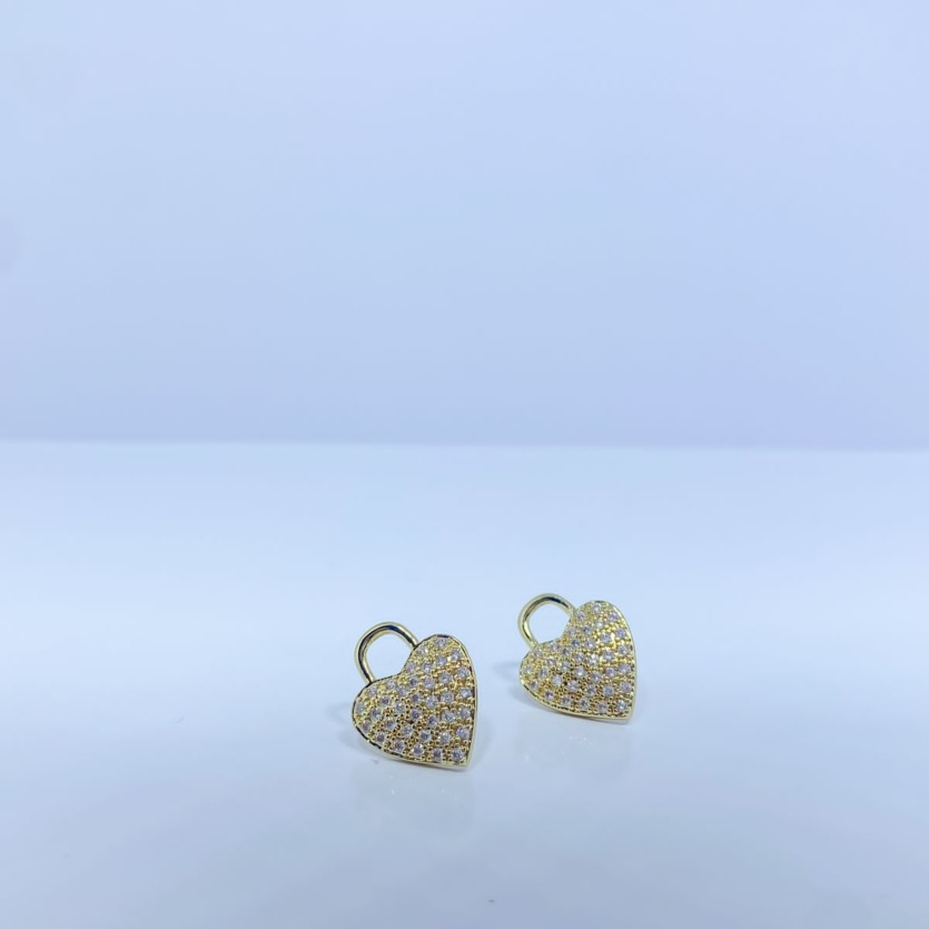 Brinco Coração Cadeado Cravejado Dourado Frida