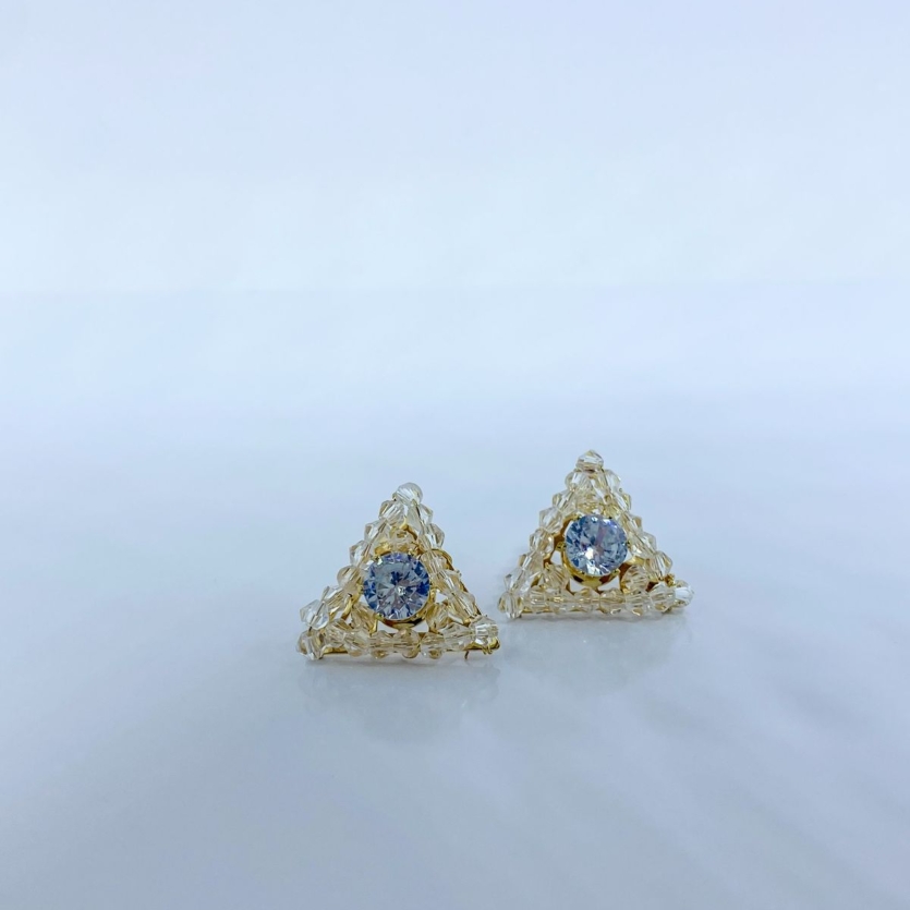 Brinco Triângulo Cristal Dourado Odete