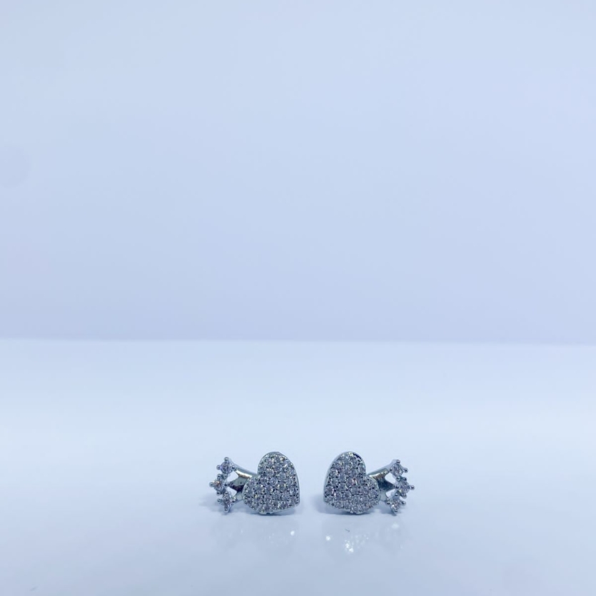 Brinco Coração Coroa Cravejado Prata Rosa