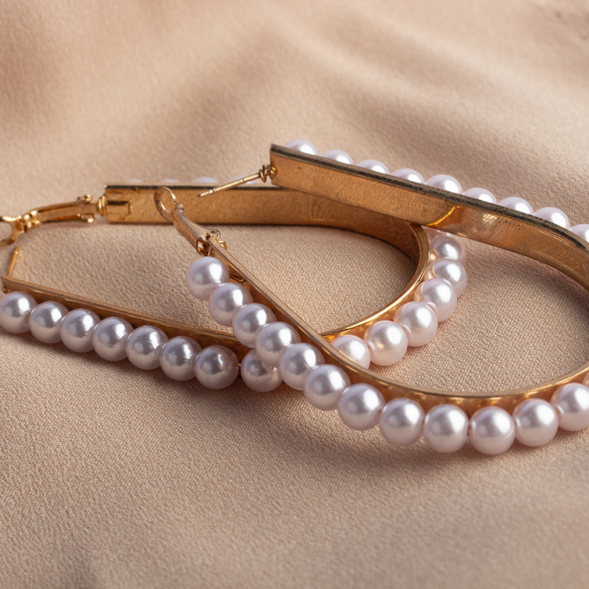 Brinco Argola Gota Com Pérolas Dourado Olga