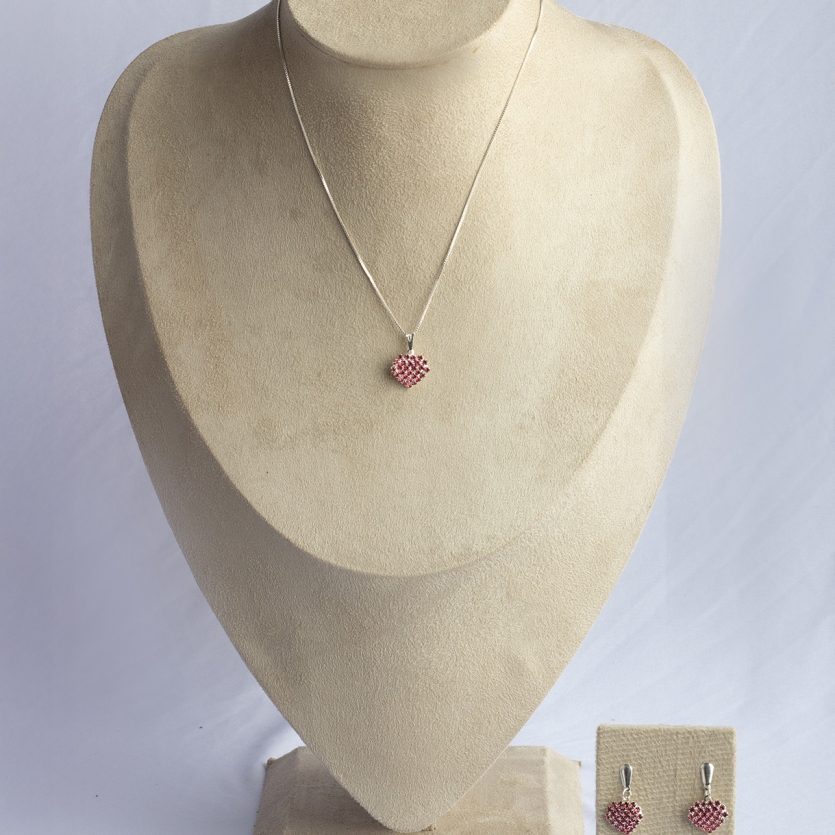 Conjunto Corações Cravejados Rosa Prata Mariele