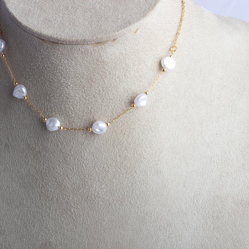 Colar Pérola Barroca Dourado Amélia