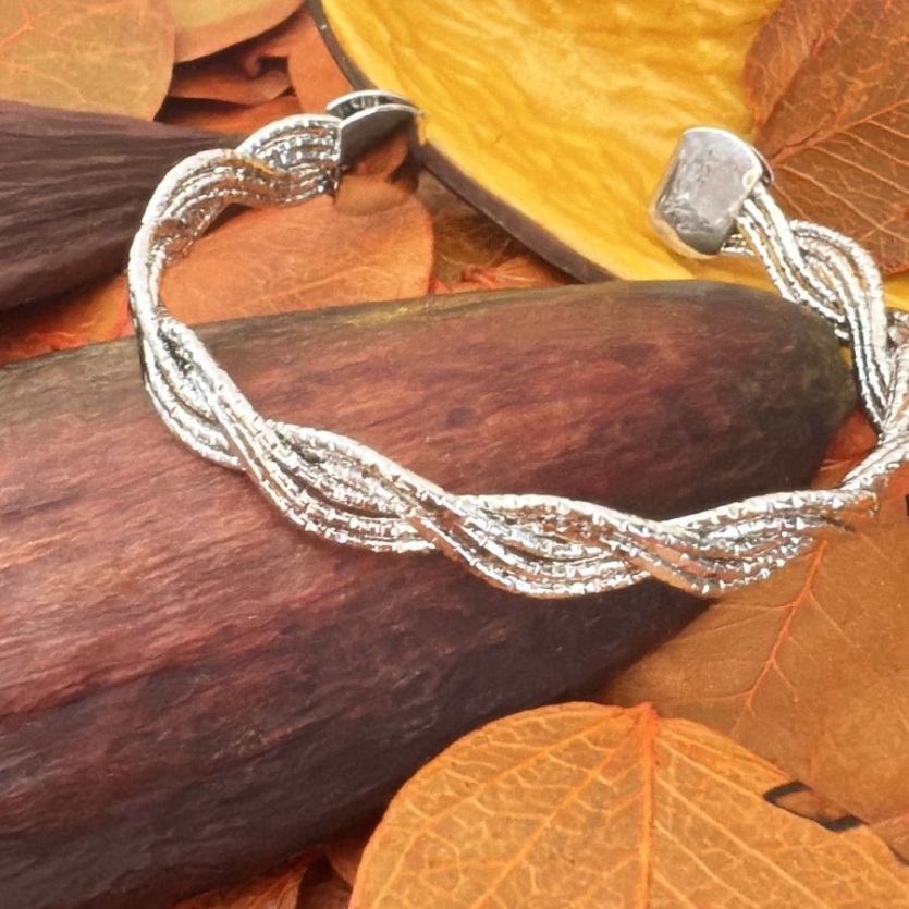 Bracelete Trançado Escovado Prata