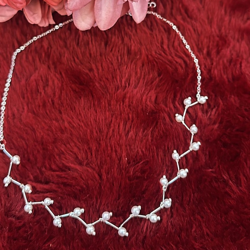 Colar Zig Zag Pérolas Prata